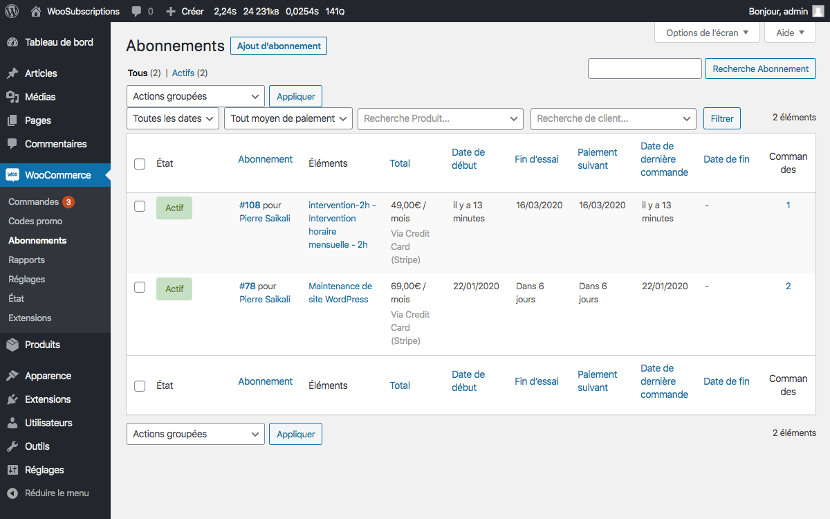 Gérez vos abonnements WooCommerce depuis l'administration