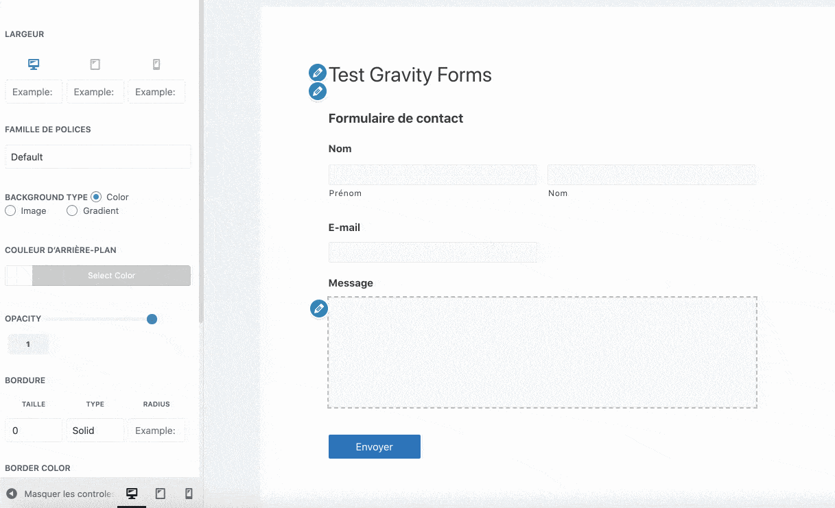Réglages de Styles & Layouts for Gravity Forms.