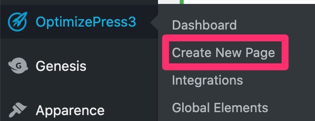 Création d'une nouvelle page OPtimizePress