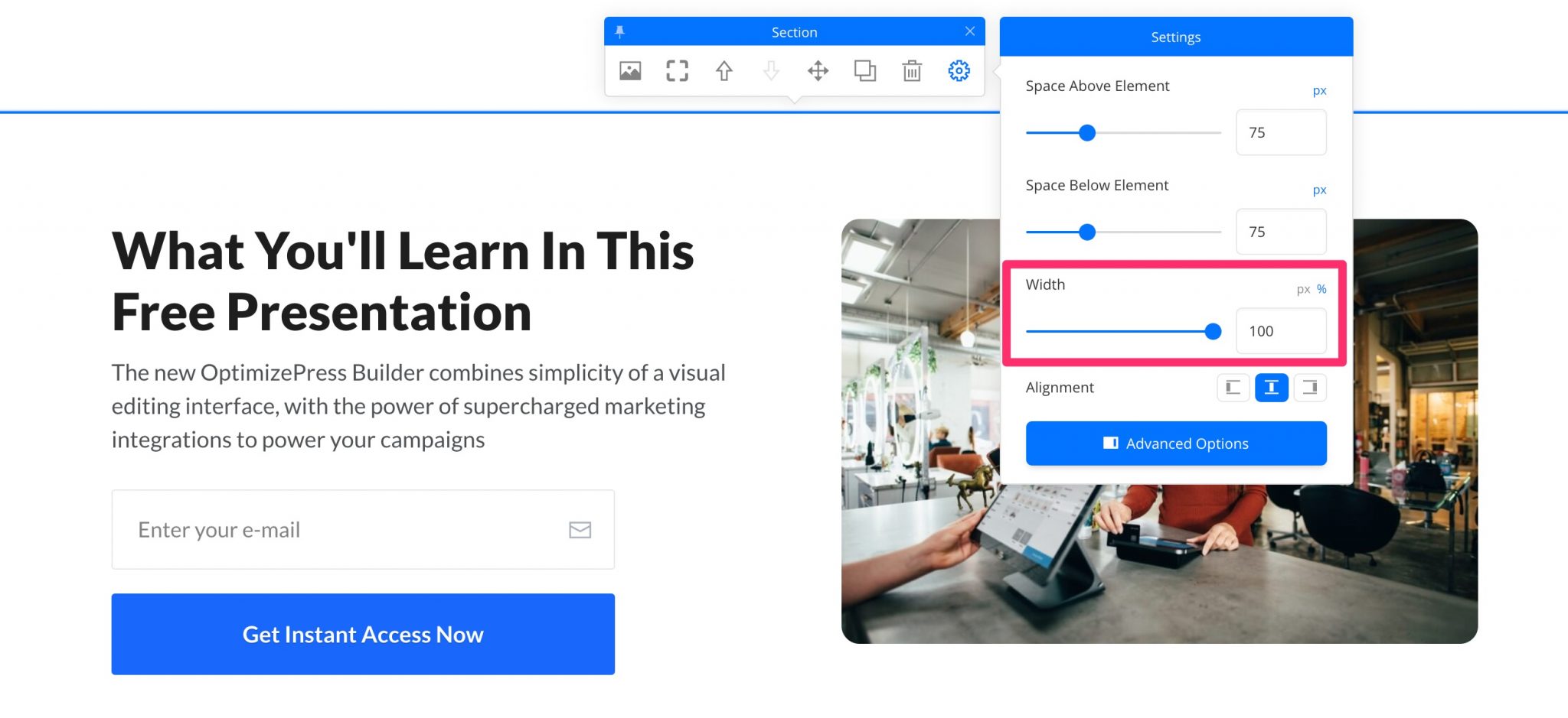 Largeur d'une section