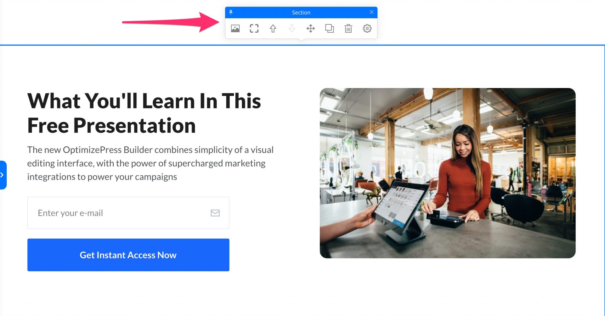 Les sections du constructeur de pages