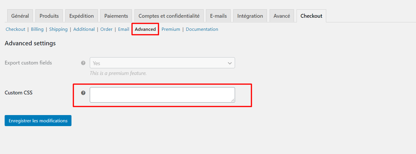 Ajouter de CSS personnalisé - WooCommerce Checkout Manager 