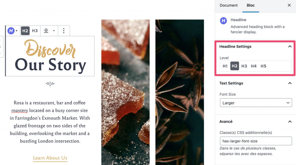 Rosa2 theme headline settings