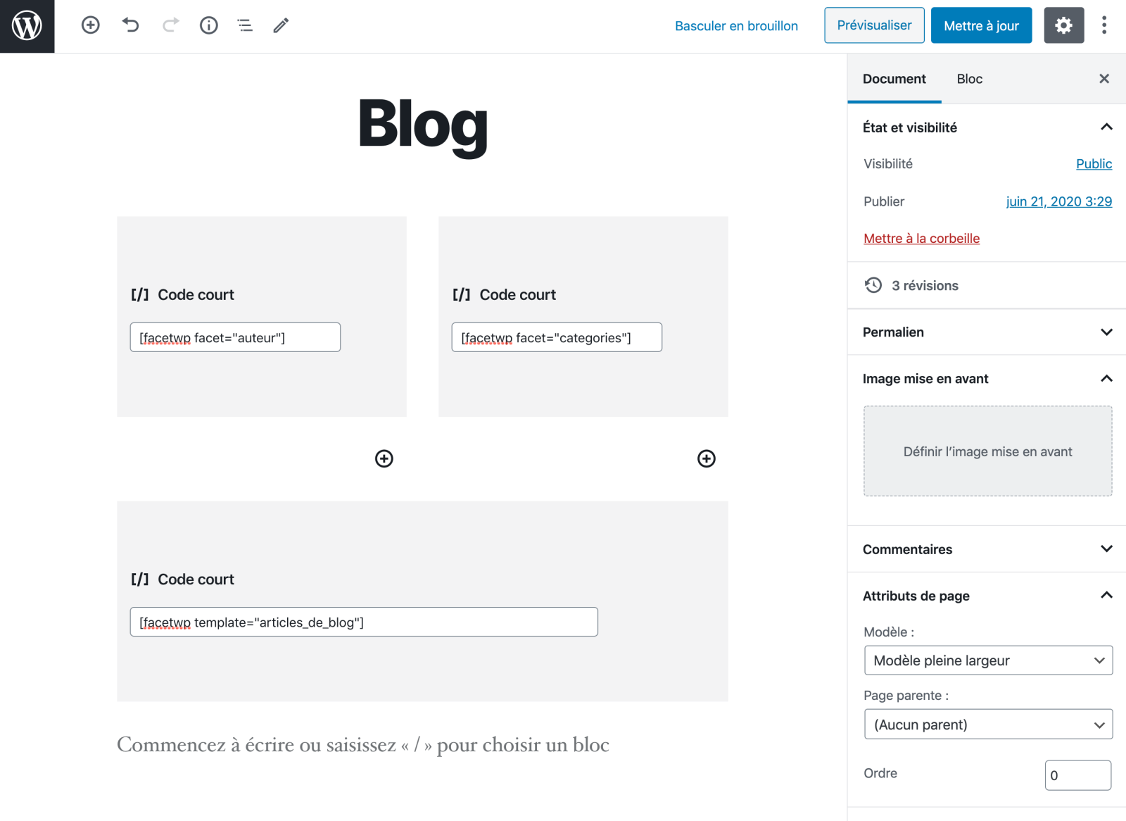Rendu du blog avec votre facette WordPress
