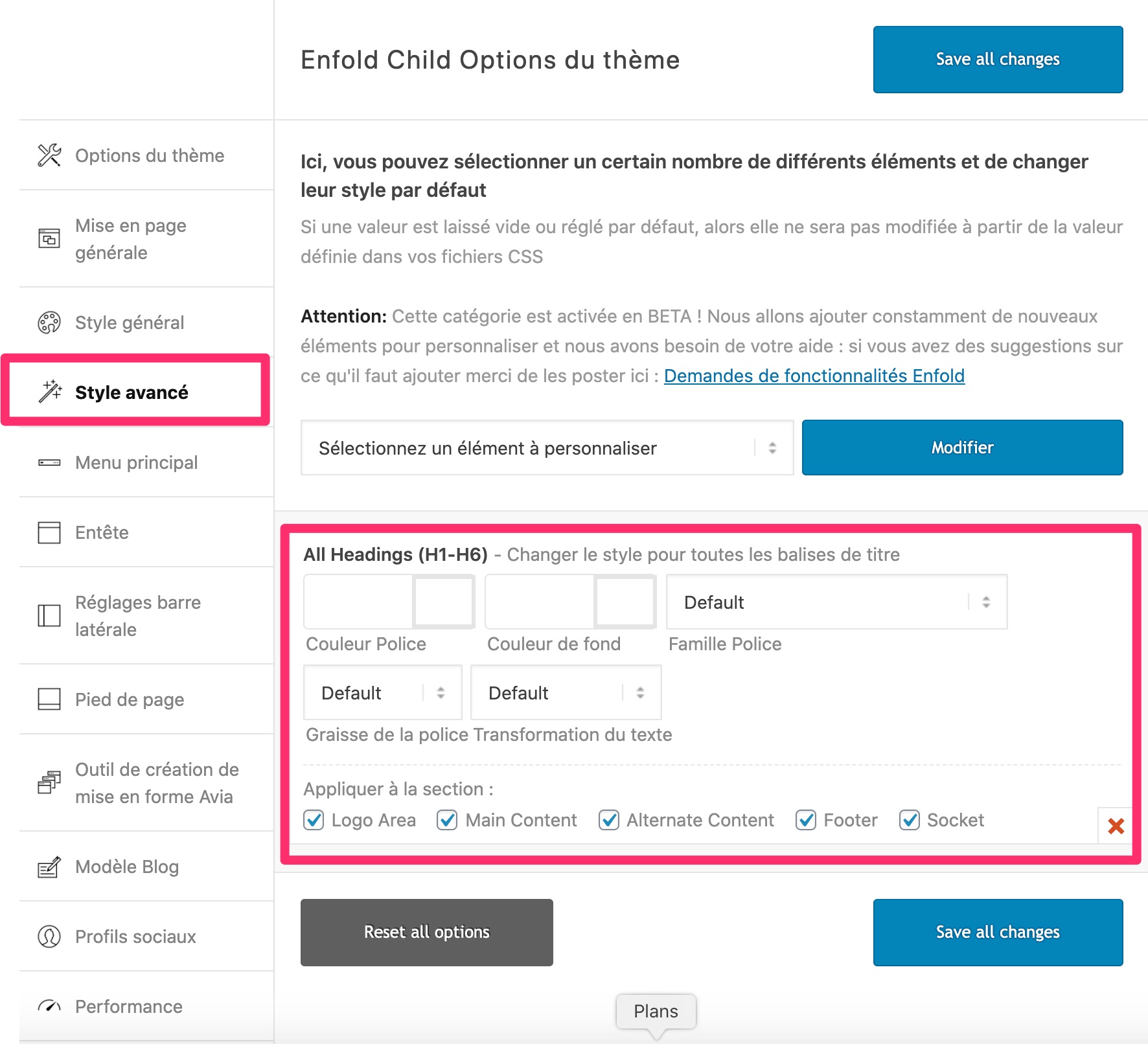 Style avancé du thème Enfold