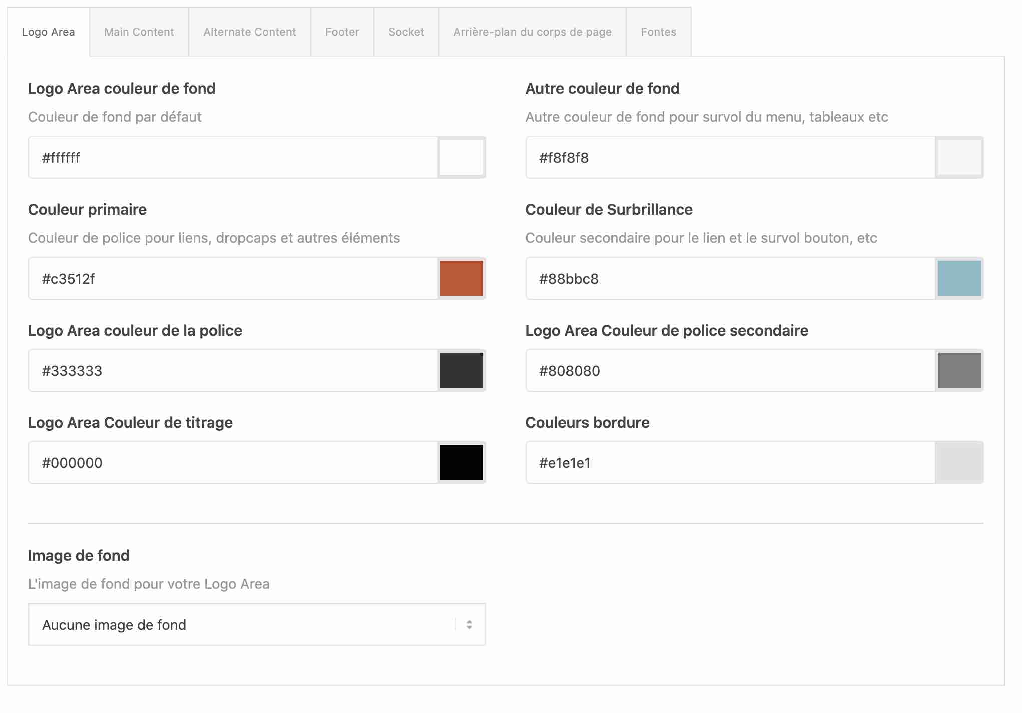 Réglages des couleurs