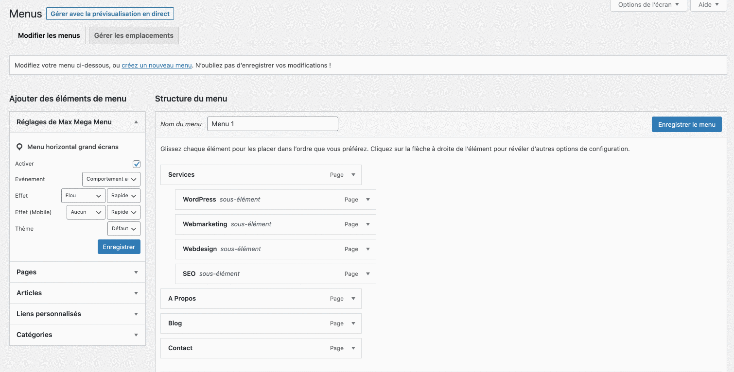 Le système de Max Mega Menu sur WordPress