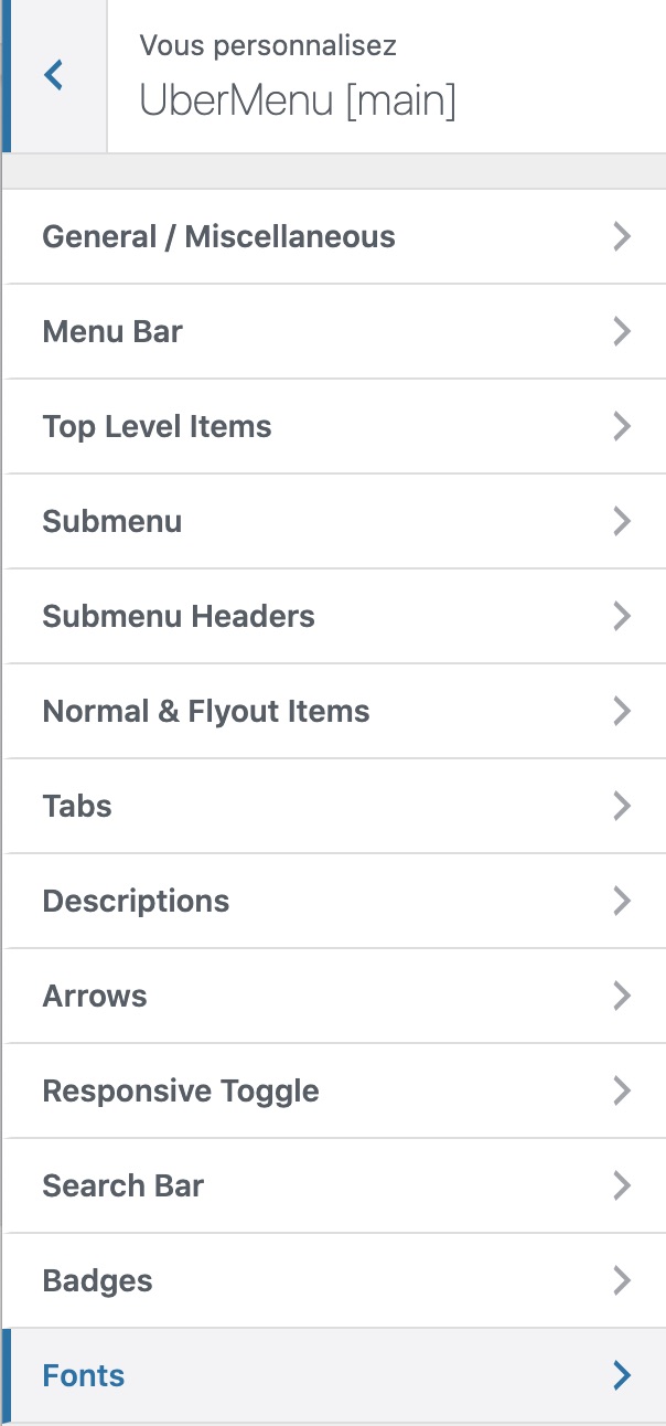 UberMenu sur l'Outil de personnalisation
