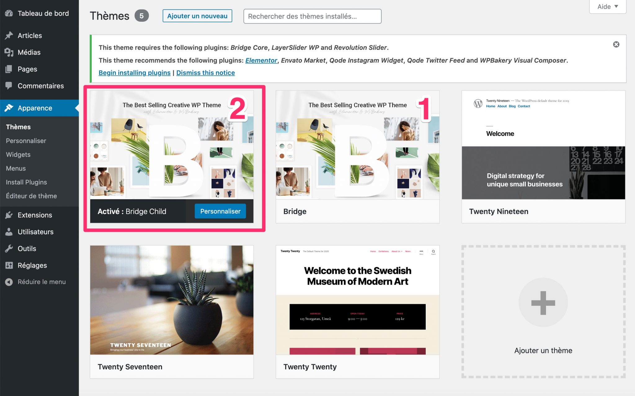 Le thème enfant de Bridge