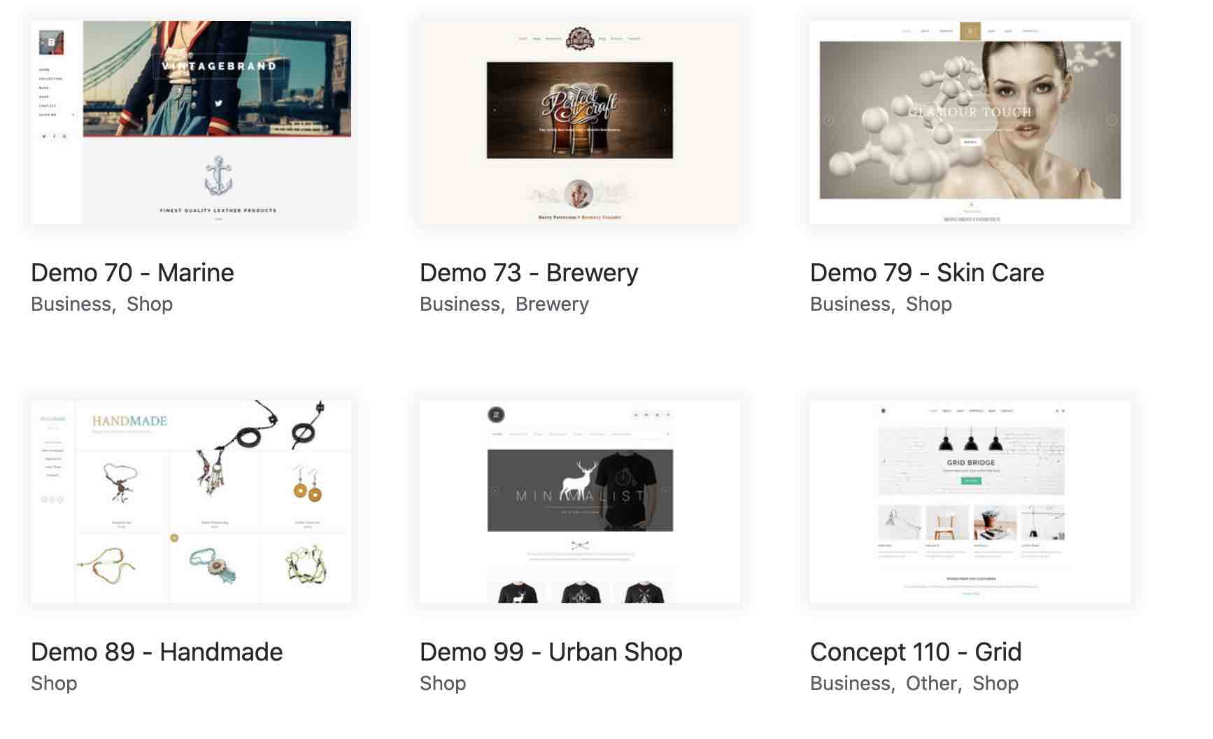 Démos de WooCommerce sur Bridge