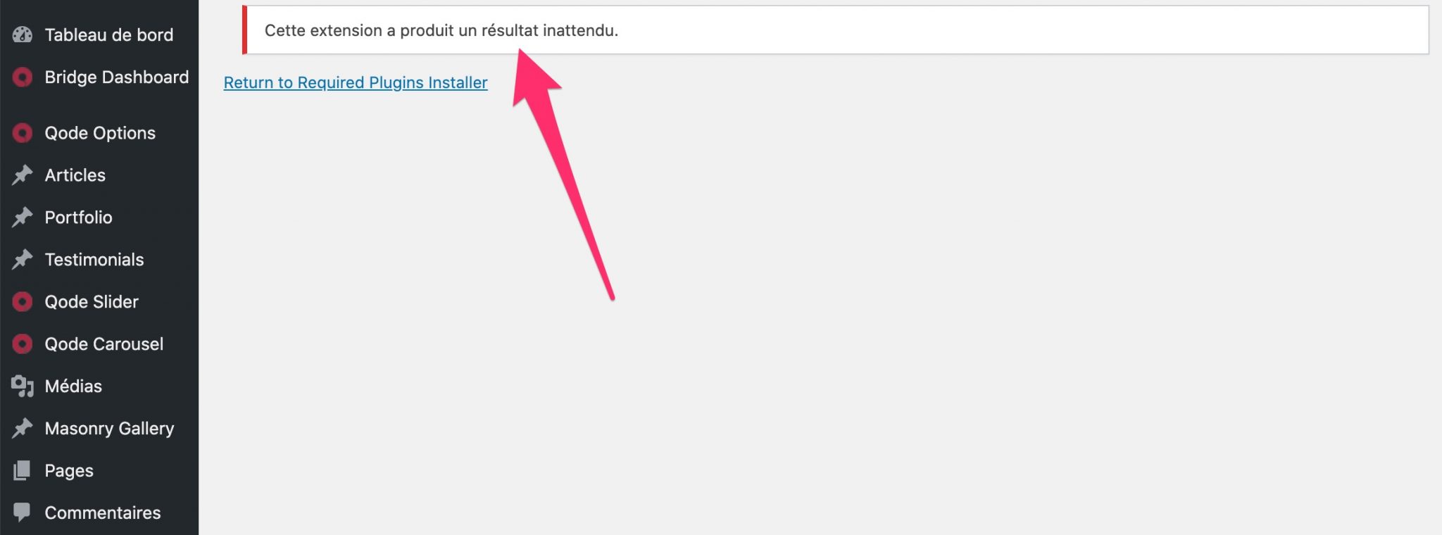 Extension résultat inattendu