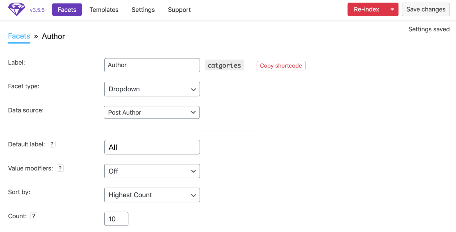 Author facet on facetWP