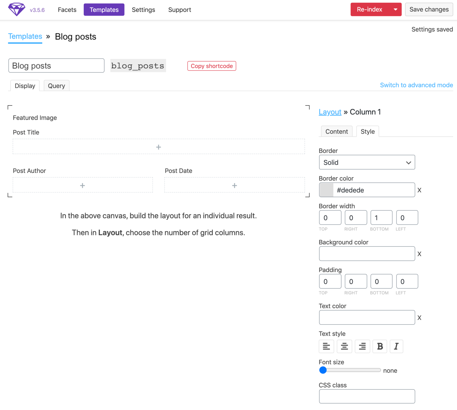 final template on facetwp