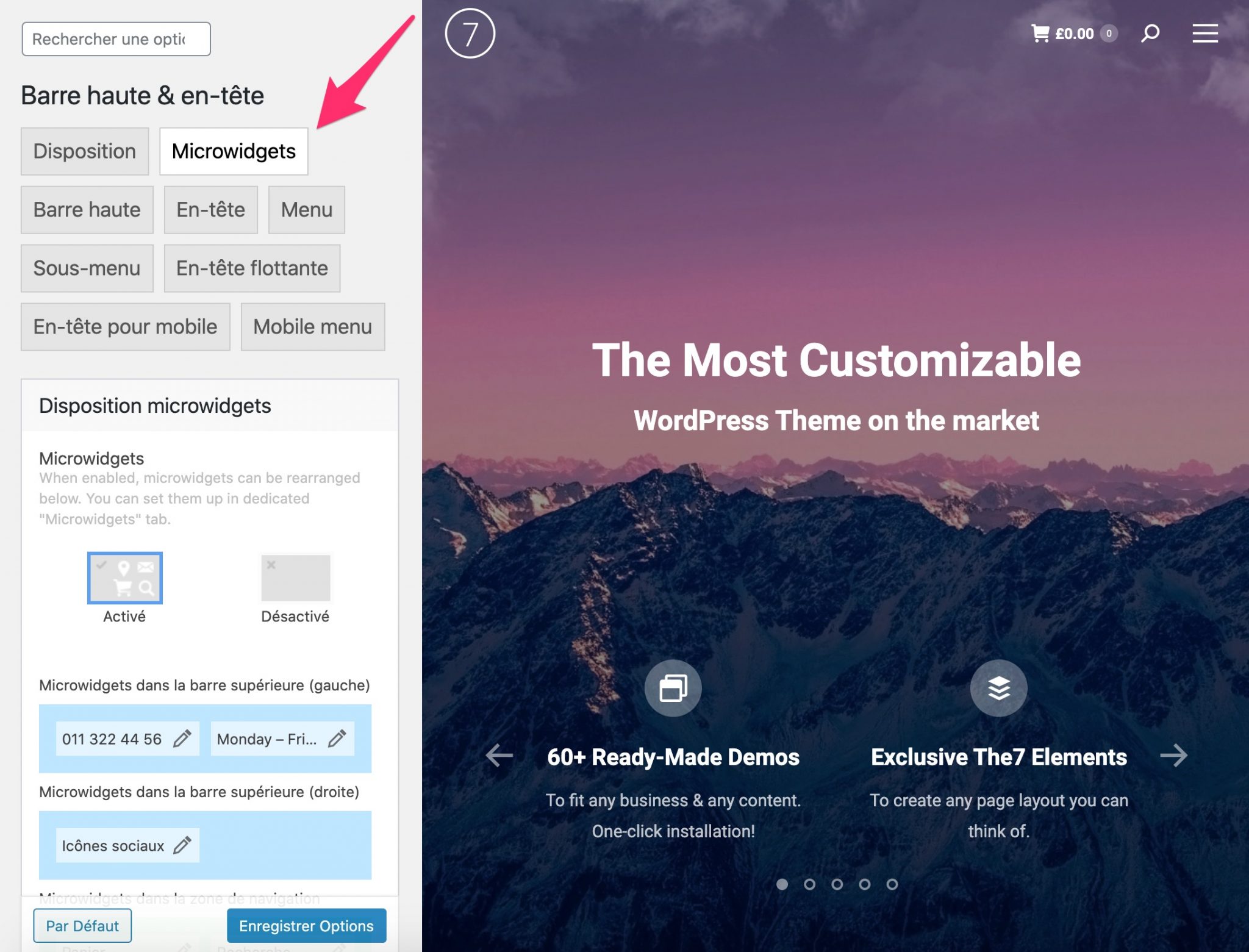 Réglages options du thème plus complexes The7