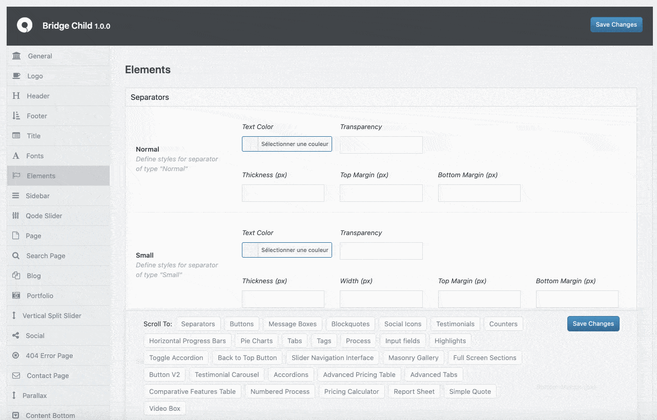 Multitude d'options du thème Bridge