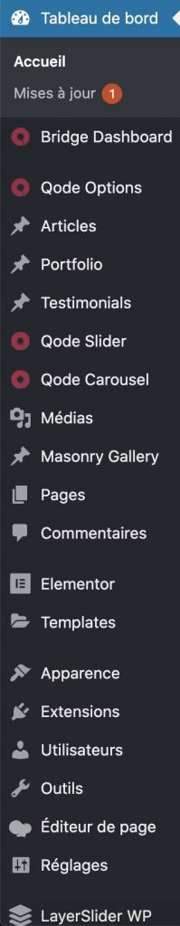 Le menu de réglages de Bridge