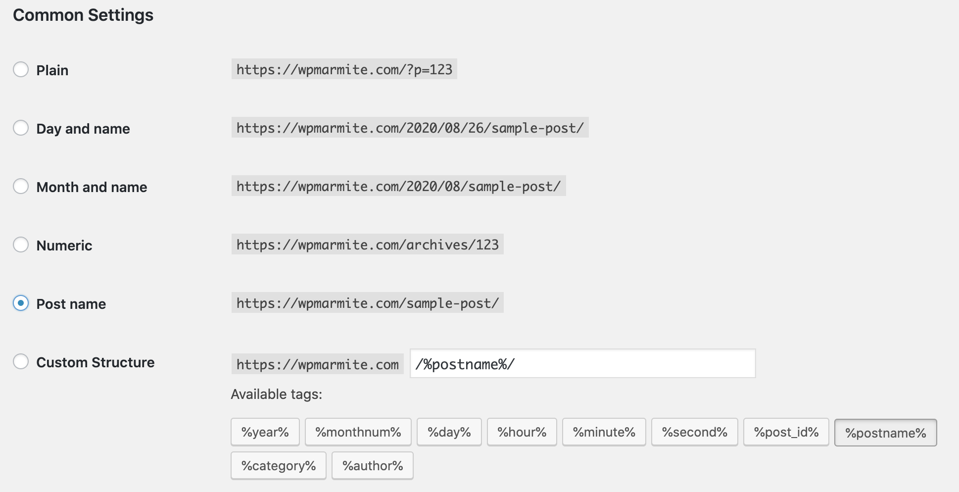 Permalink WordPress settings.
