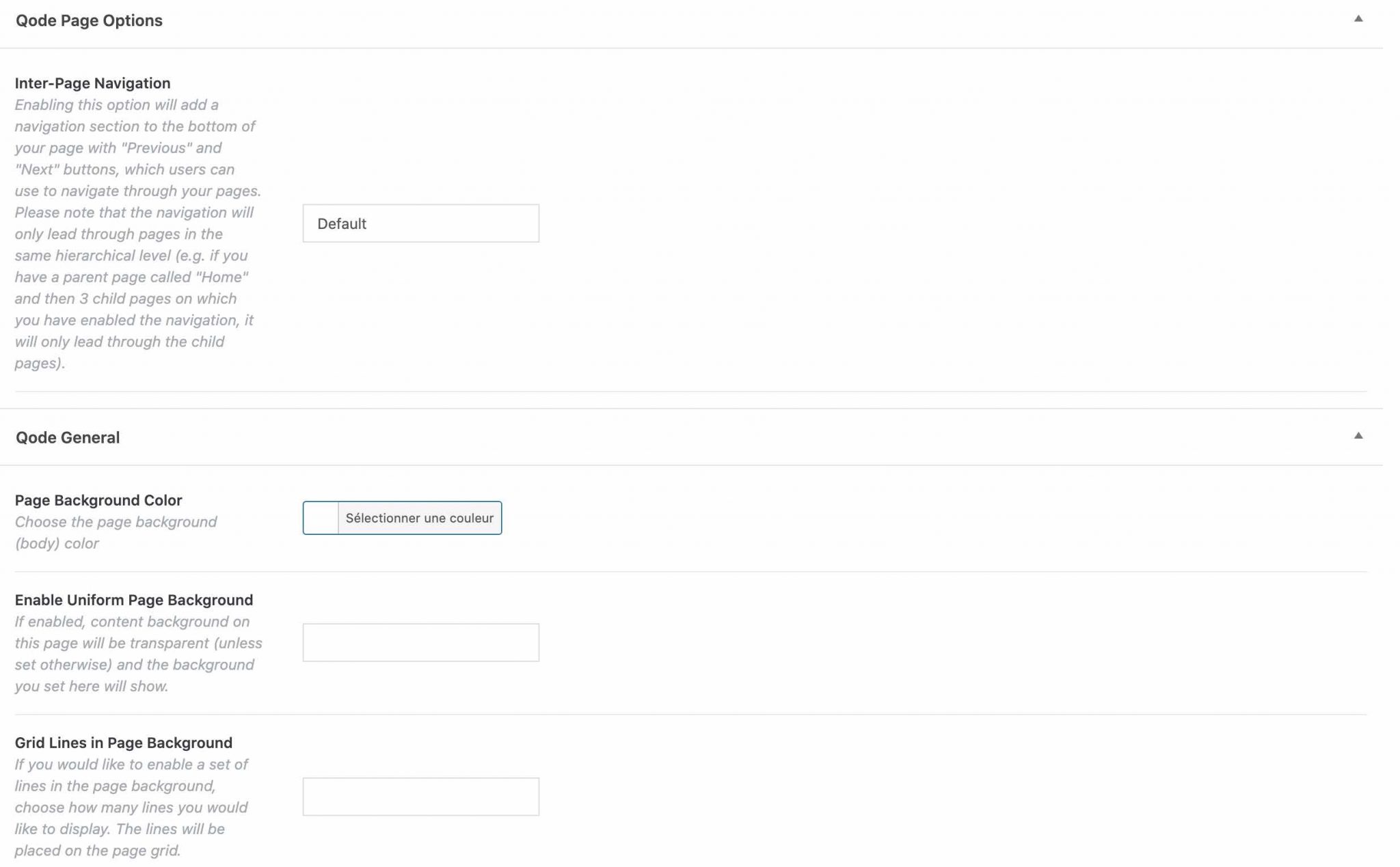 Réglages page Bridge