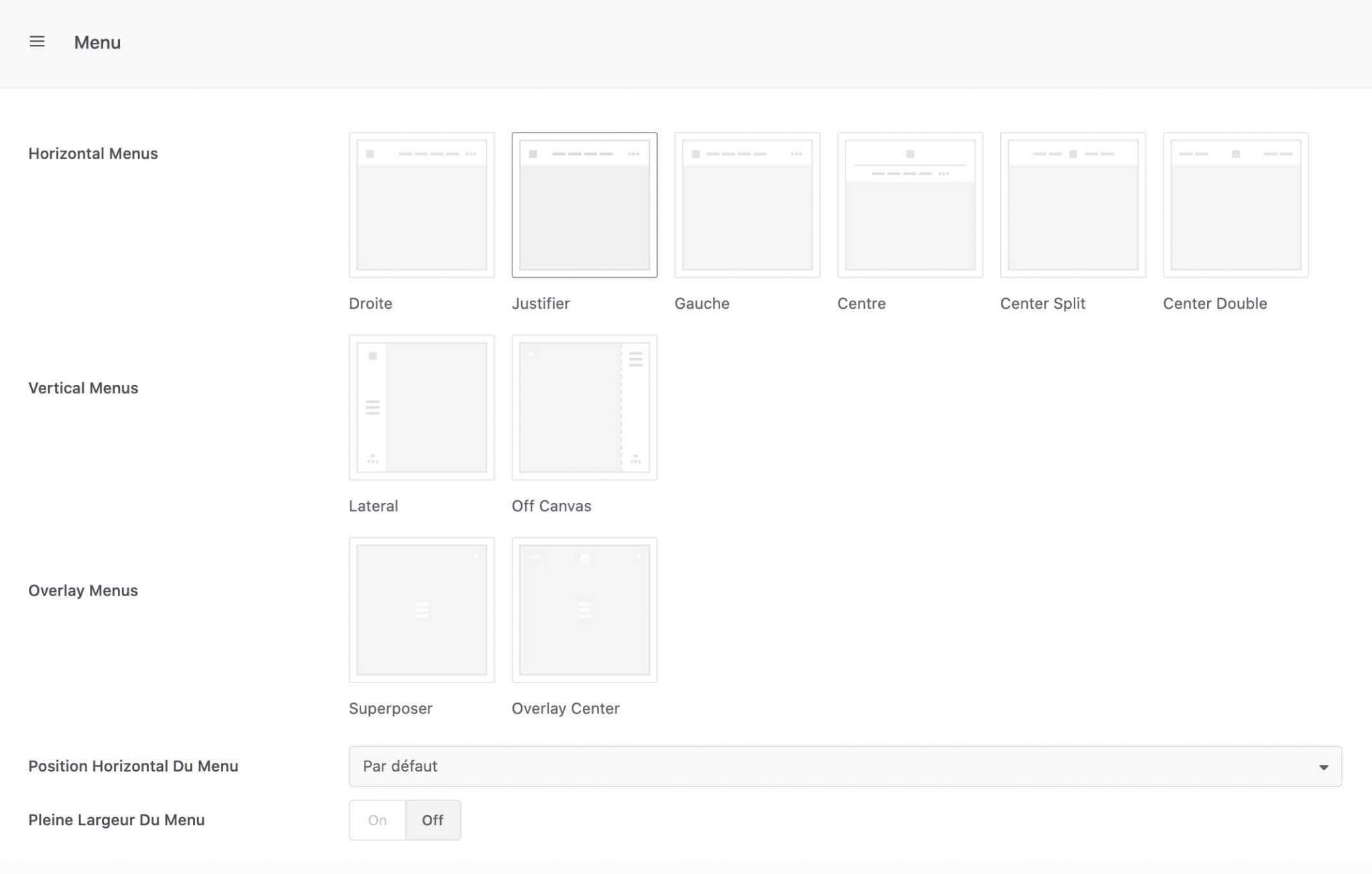 Les différents types de menu sur Uncode