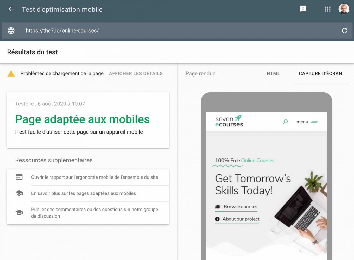 Test optimisation mobile de Google