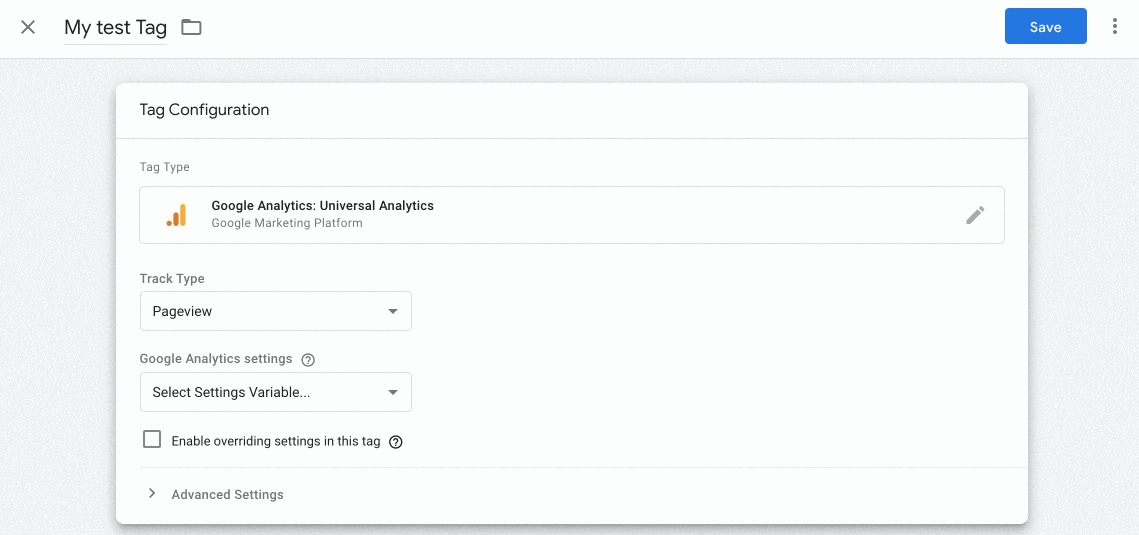 google analytics tracking ID to paste into the dedicated box on Google Tag Manager