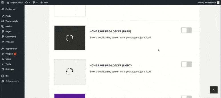 divi switch preloader options