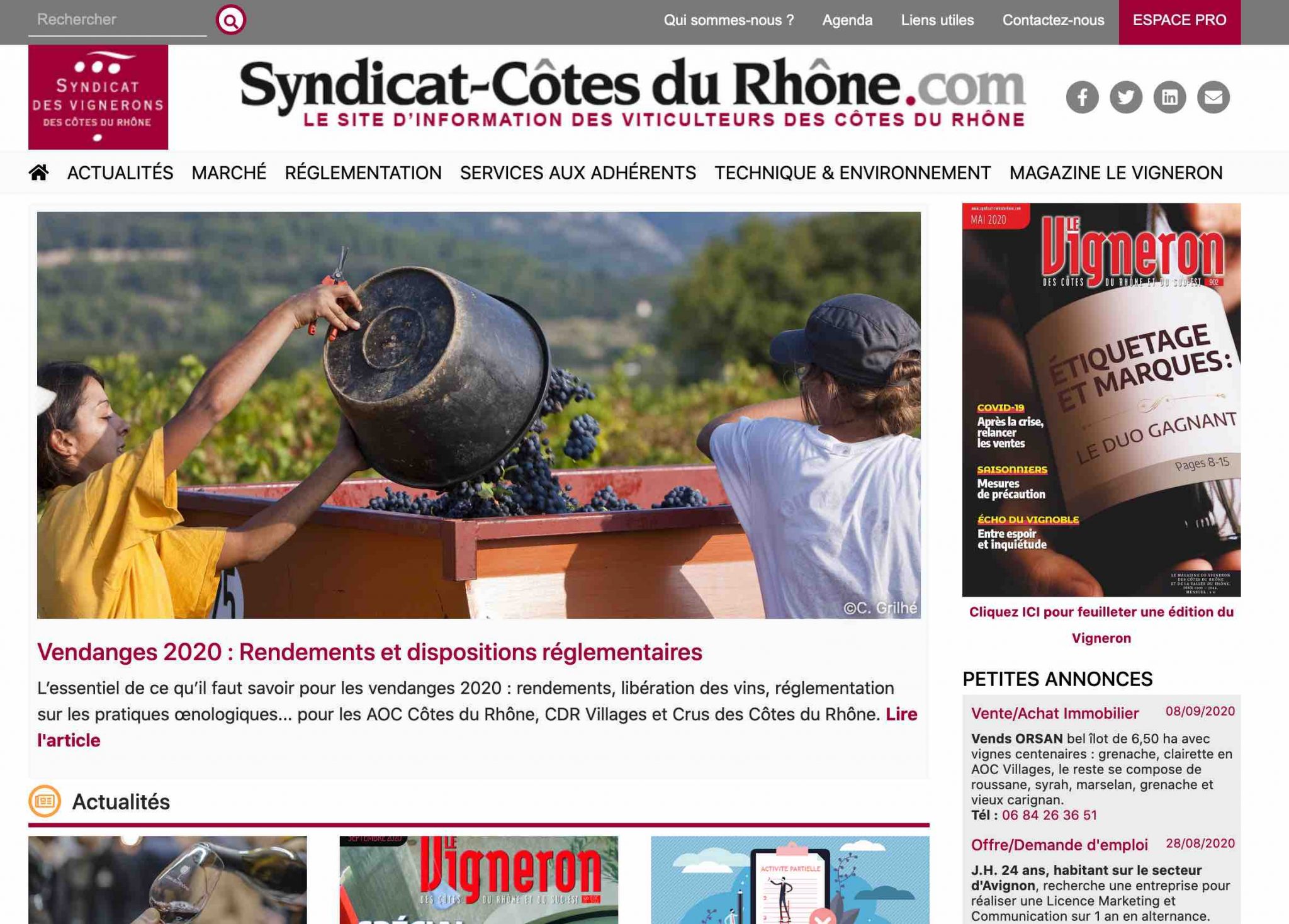 Le site web du Syndicat des vins des Côtes-du-Rhône