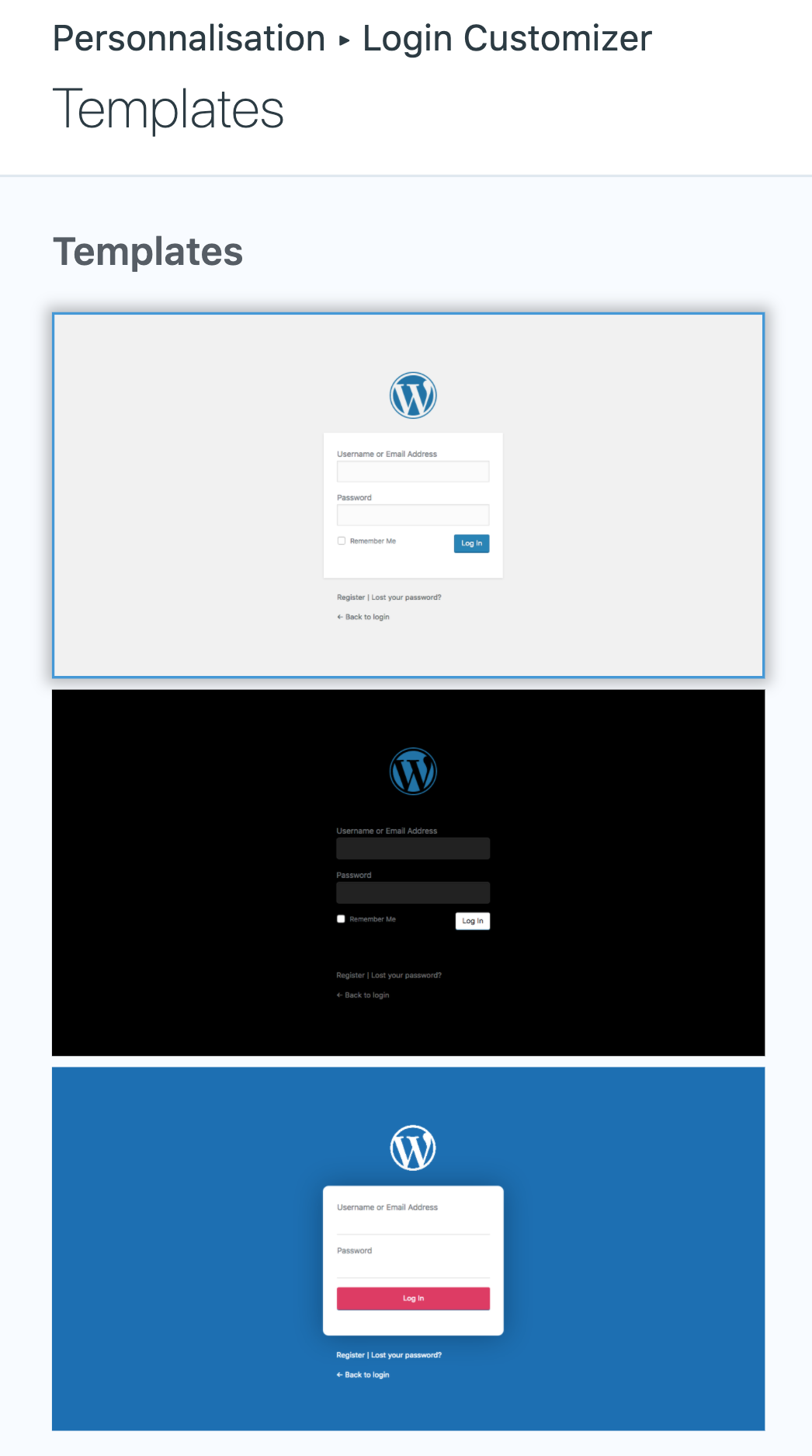 Templates pour personnaliser en quelques clics votre page login WordPress