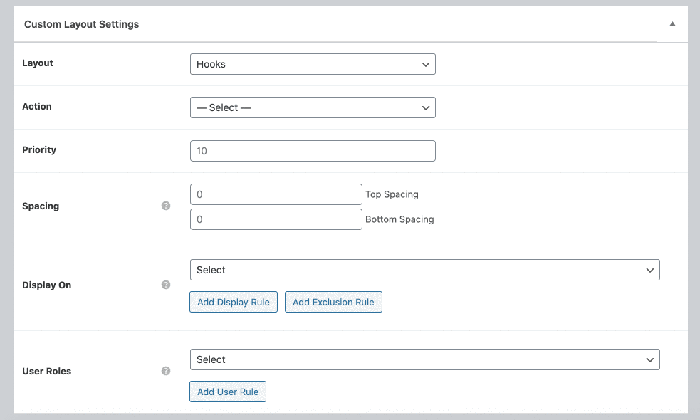 Custom layout settings for hooks on Astra theme.