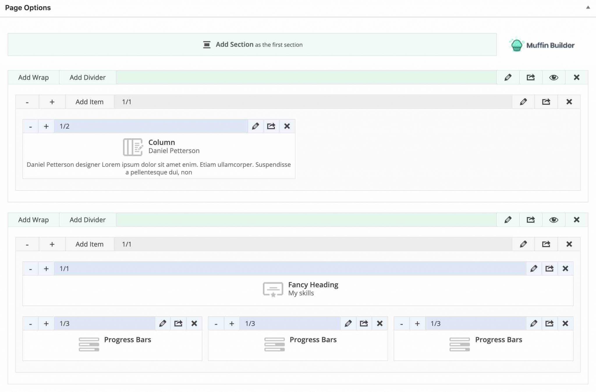 Aperçu de l'interface du Muffin Builder
