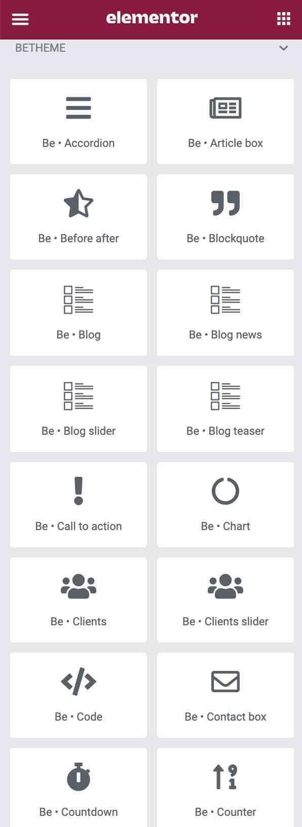 Elementor widgets of BeTheme