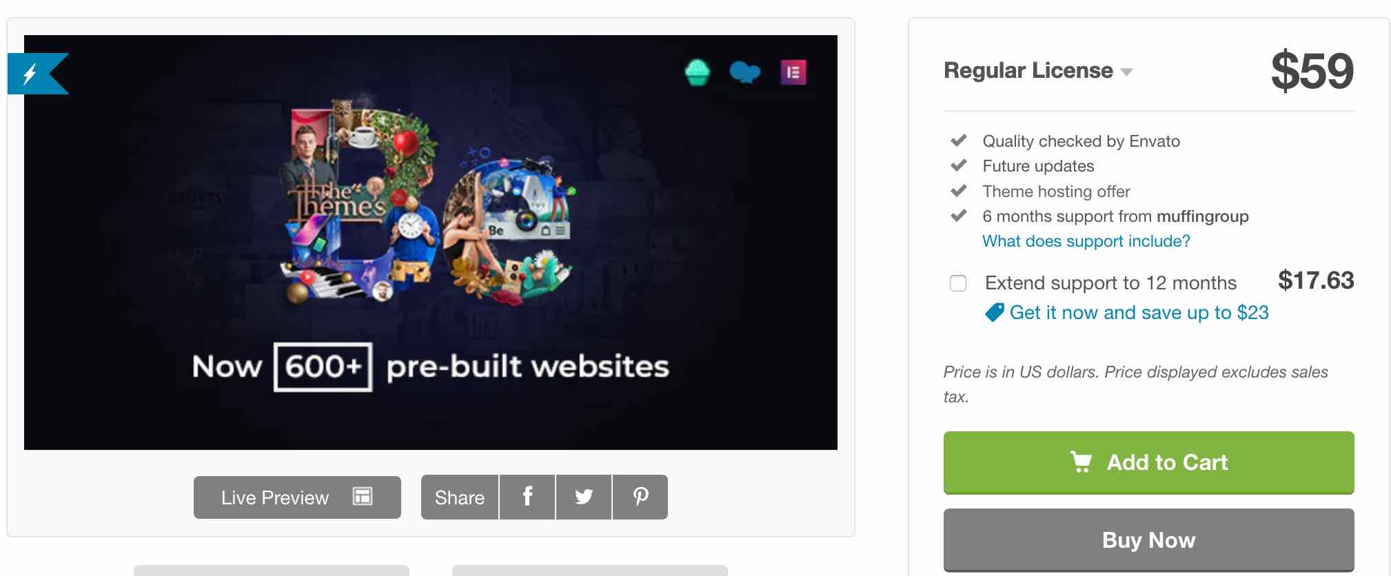 Price of BeTheme on ThemeForest