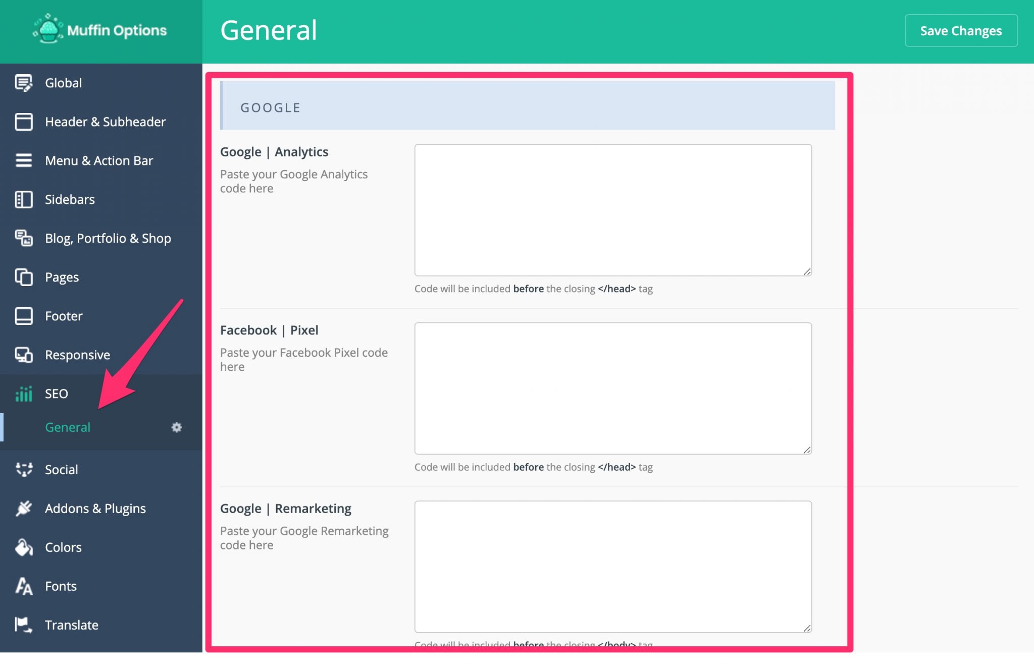 settings within the SEO tab of BeTheme