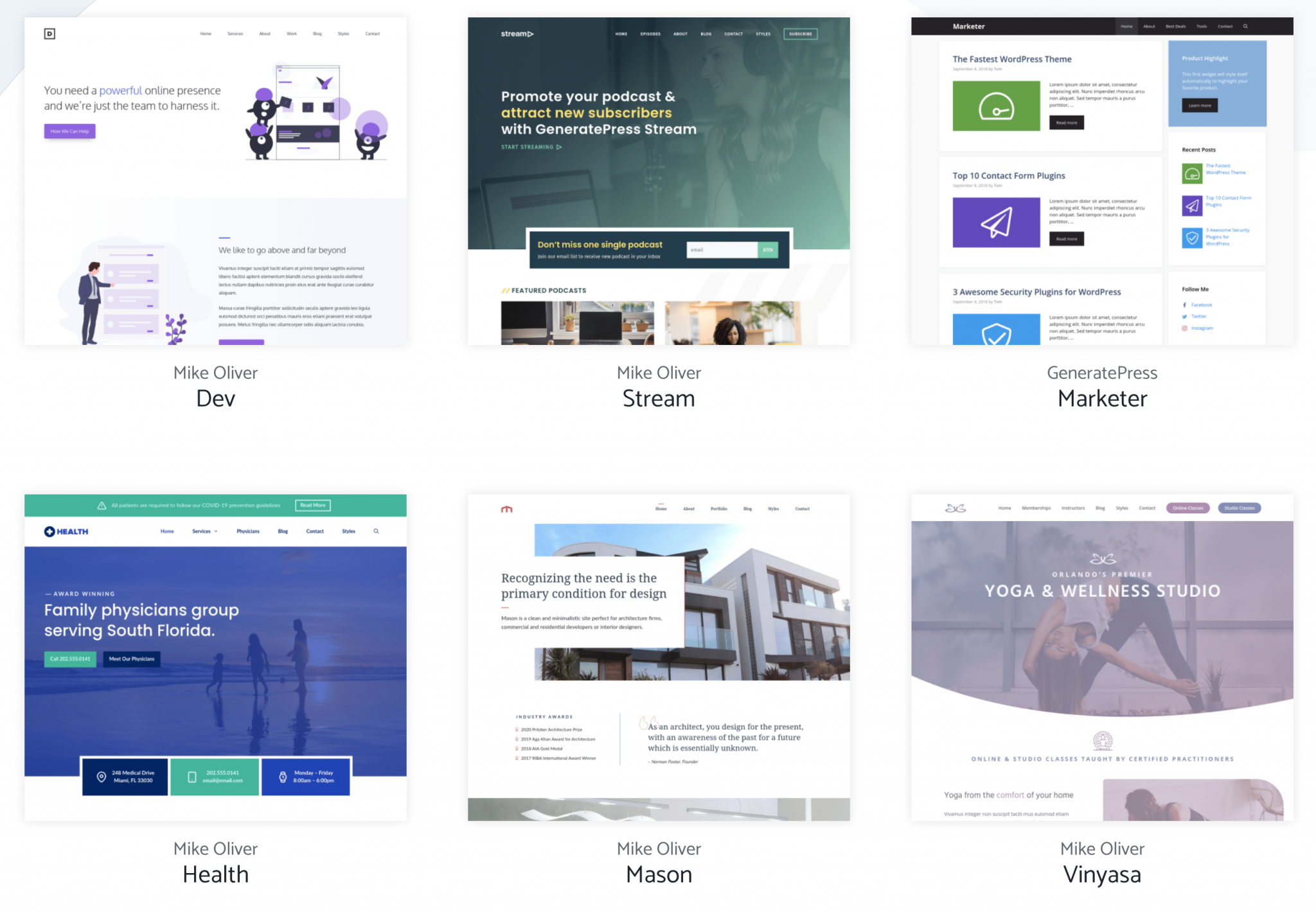 GeneratePress : exemples de templates