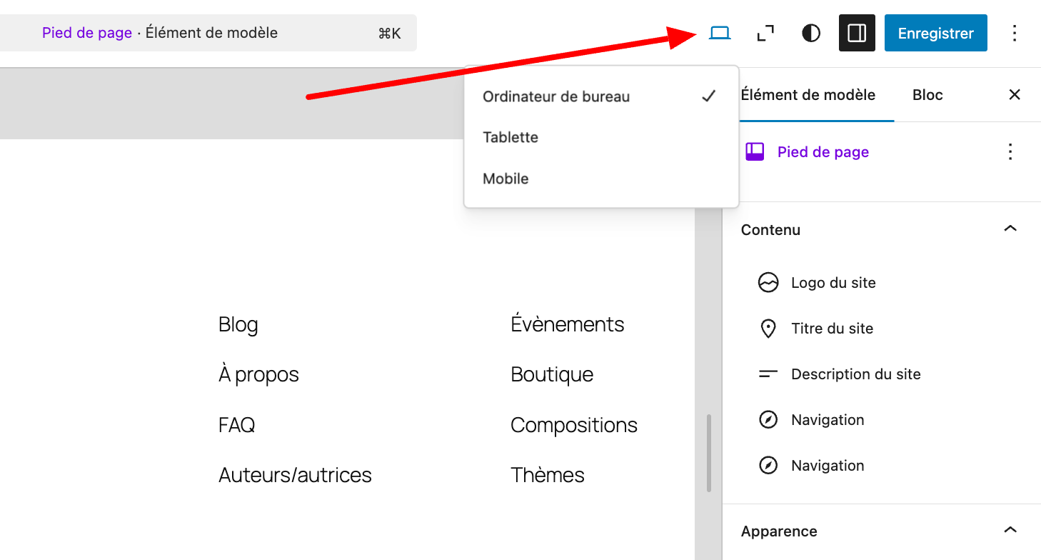 Contrôle de l'affichage responsive avec l'Éditeur de site de WordPress