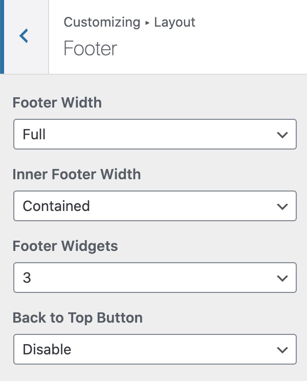GeneratePress footer settings in the WordPress customizer