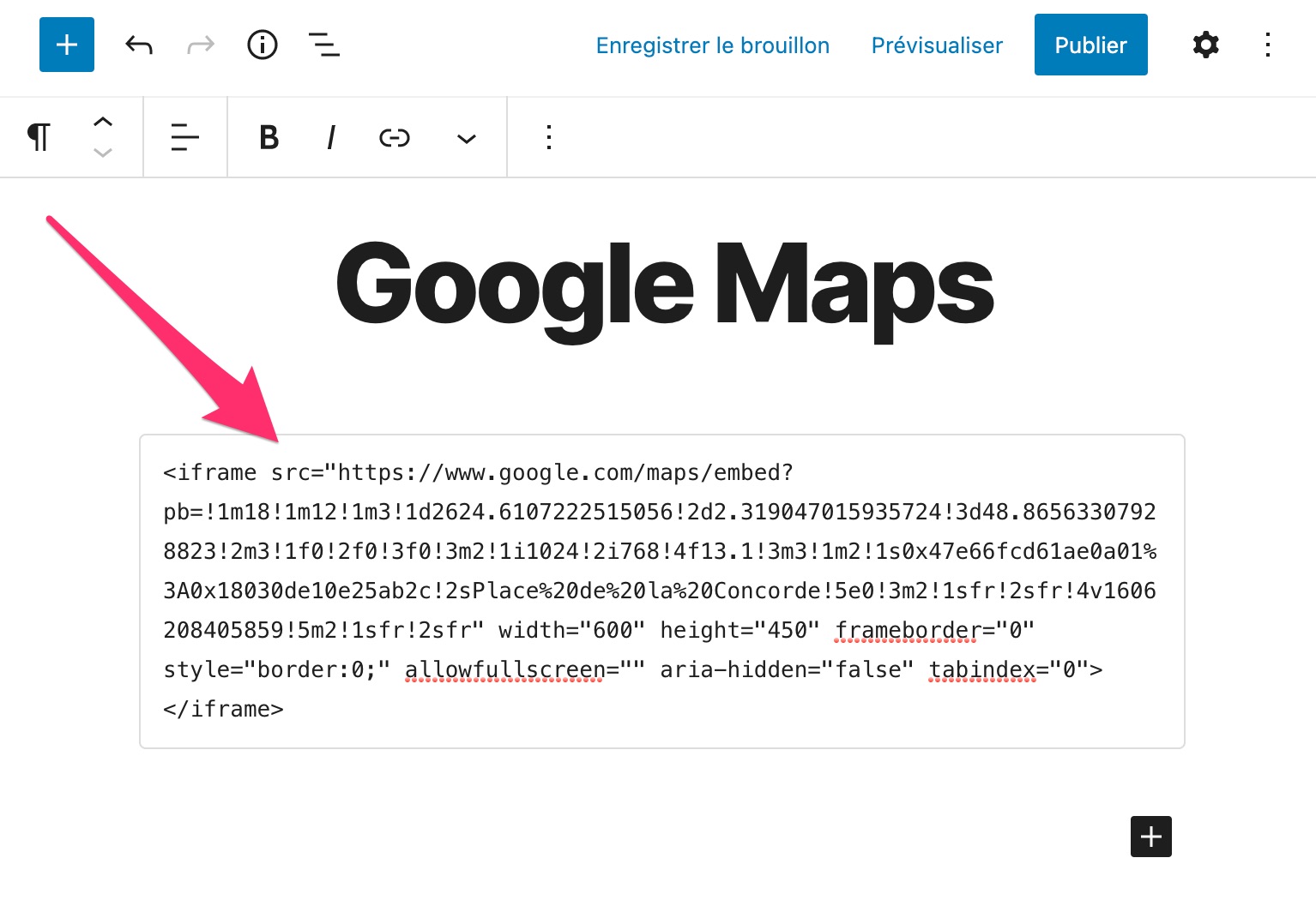 Ajout d'une Google Maps sur WordPress à la main