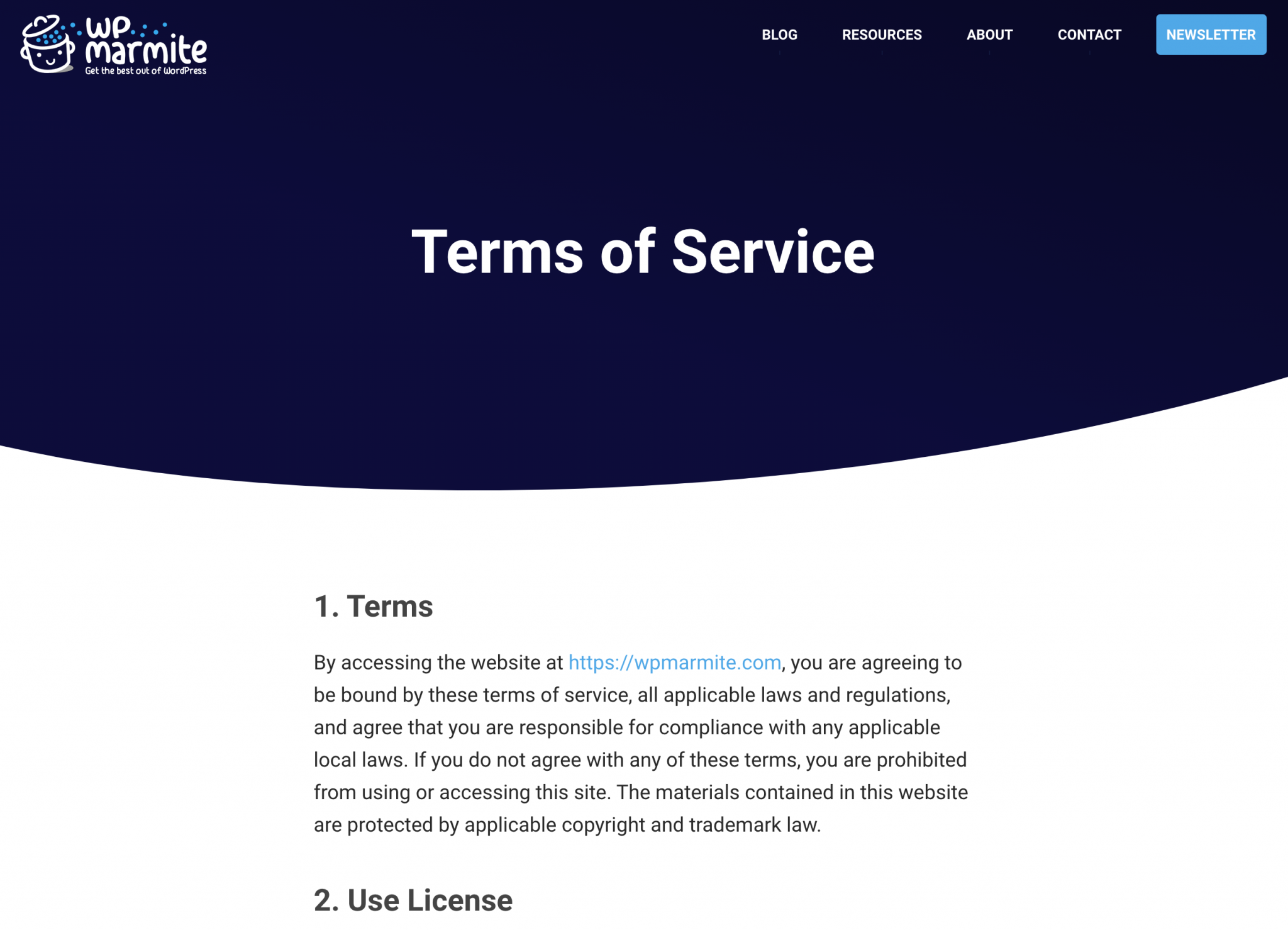 Overview of the terms of service on WPMarmite.com