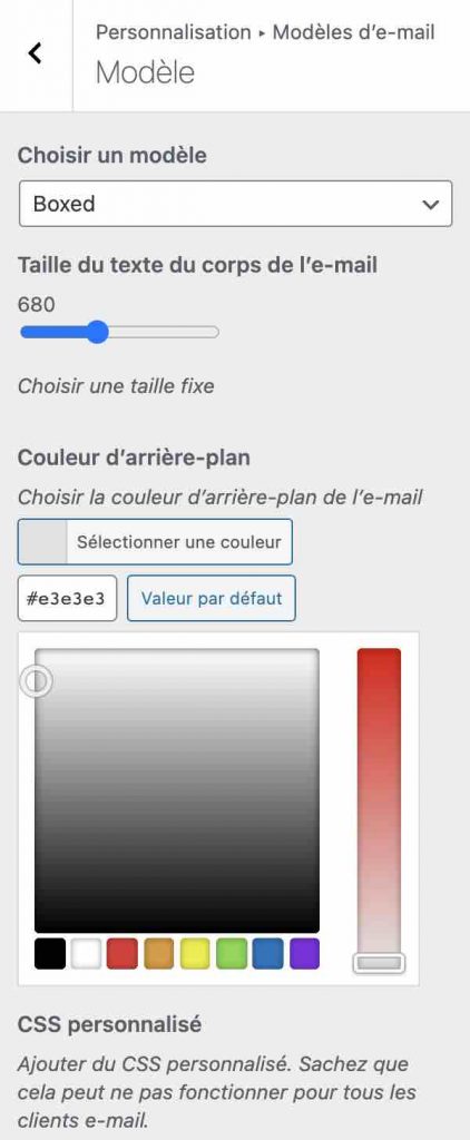 Option Modèle de Email Templates