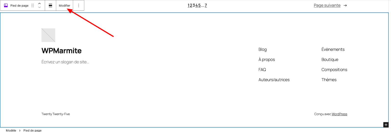 Modifier le footer WordPress dans l'Éditeur de site