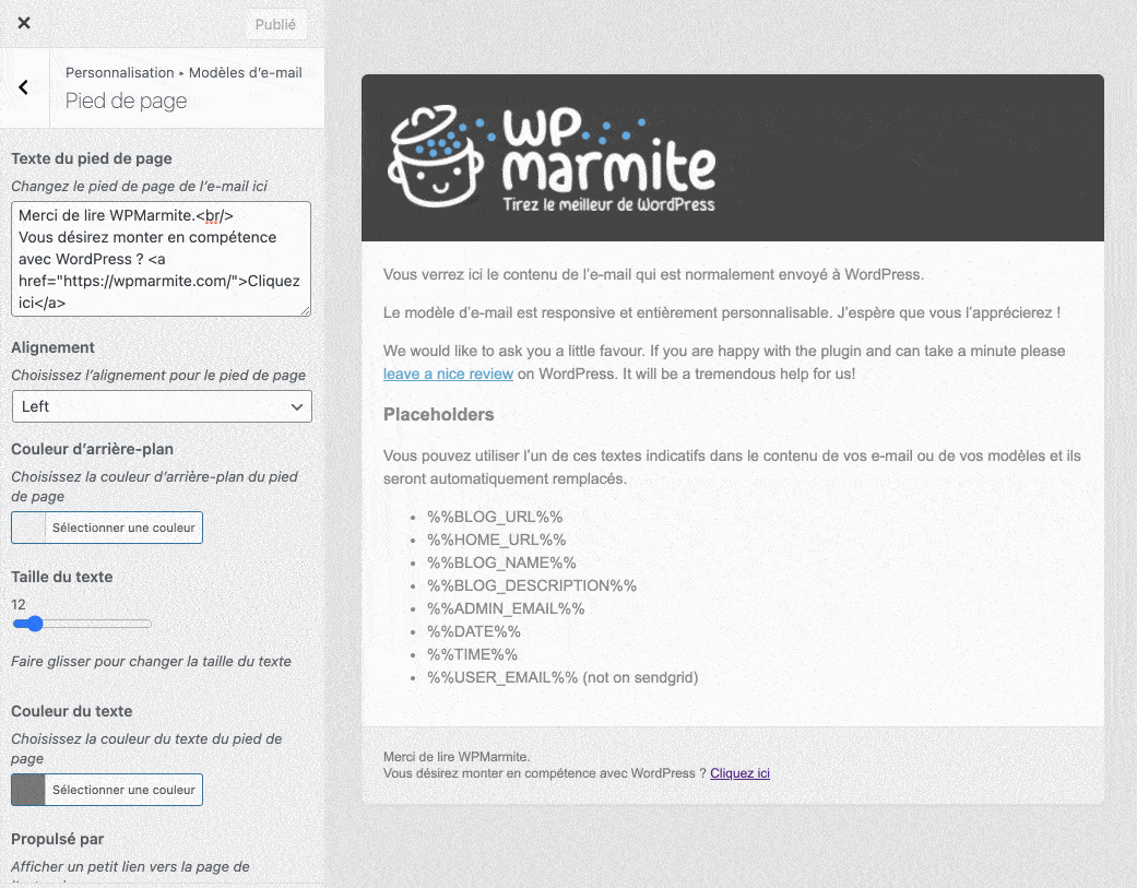 Modifications en temps réel sur un email