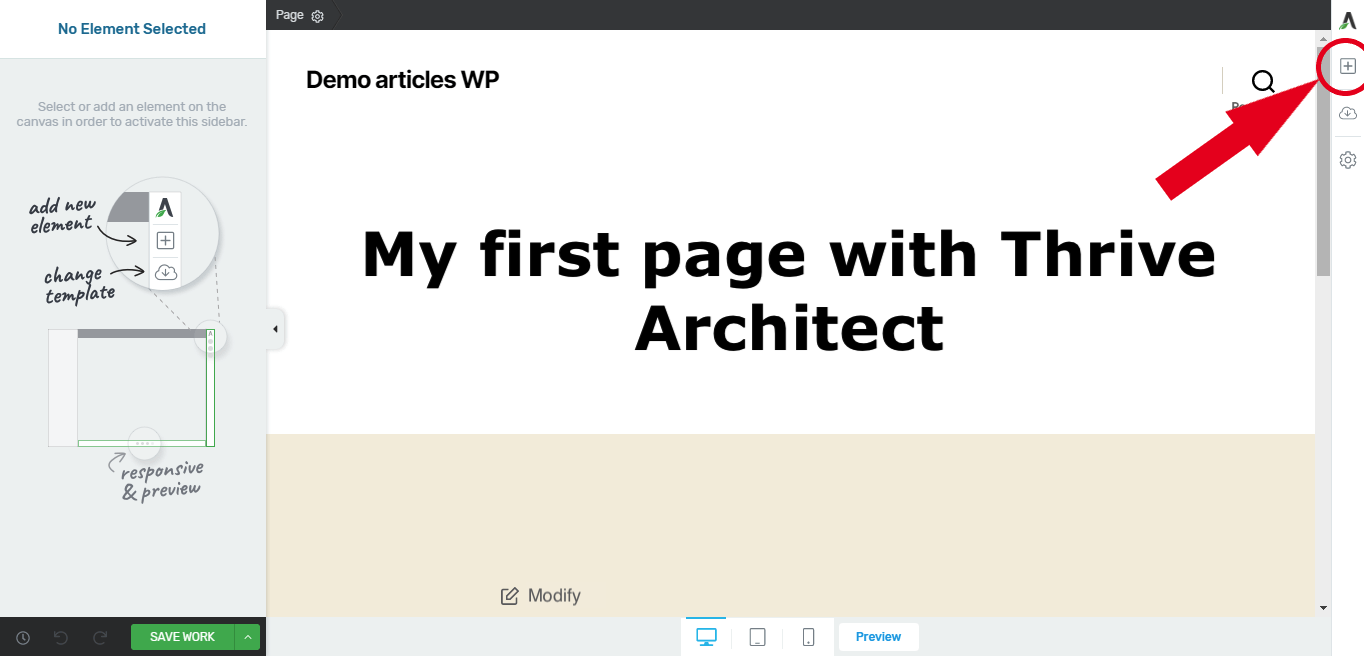 add modules with page creation on Thrive Architect