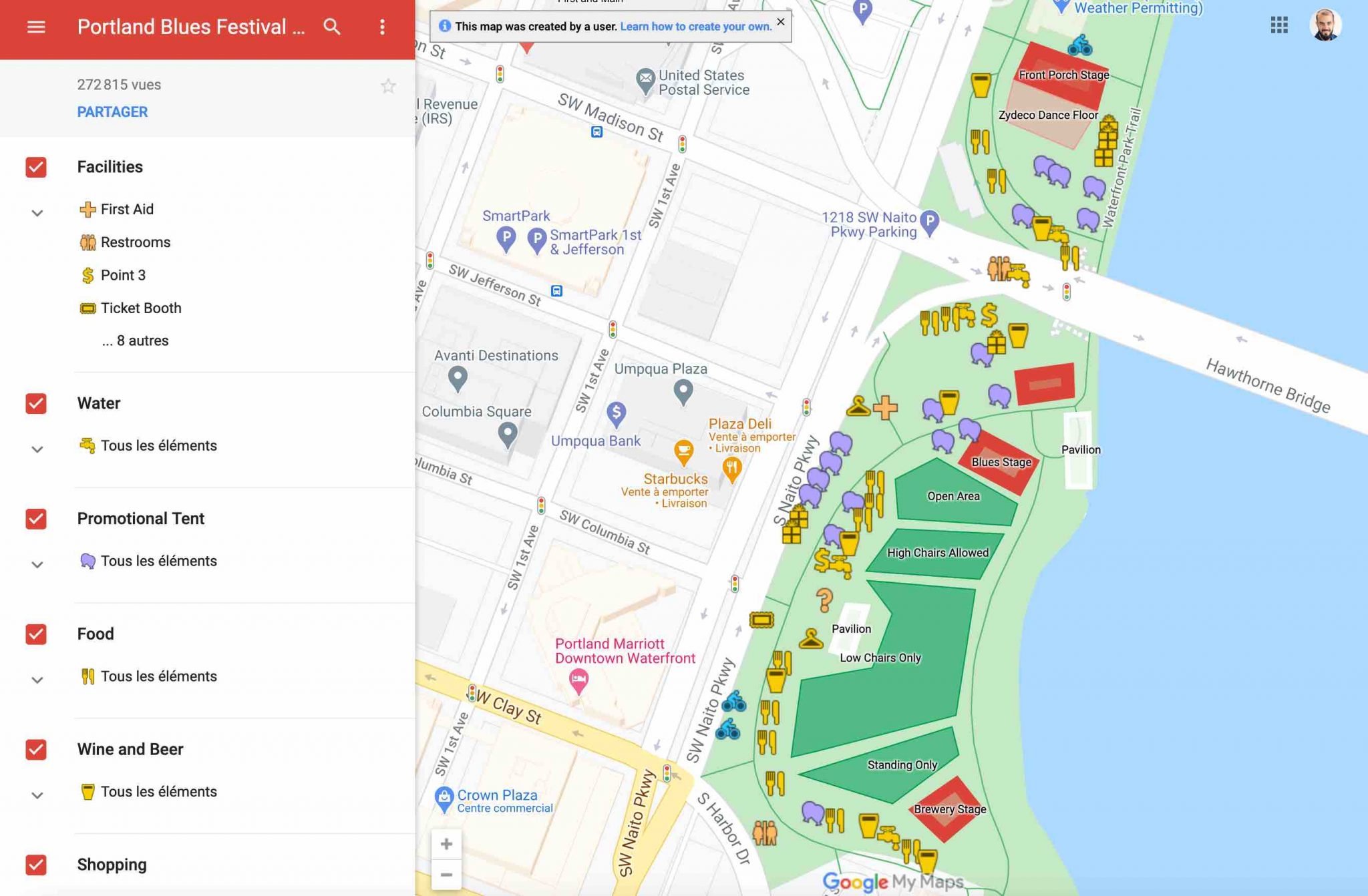 Un exemple de carte créée avec My Maps