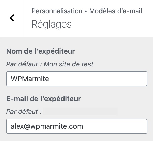 Réglages Email Templates
