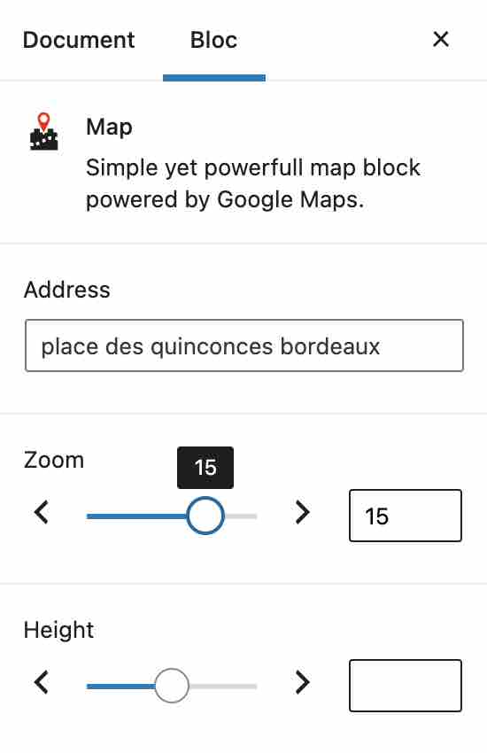 Réglages du bloc gutenberg