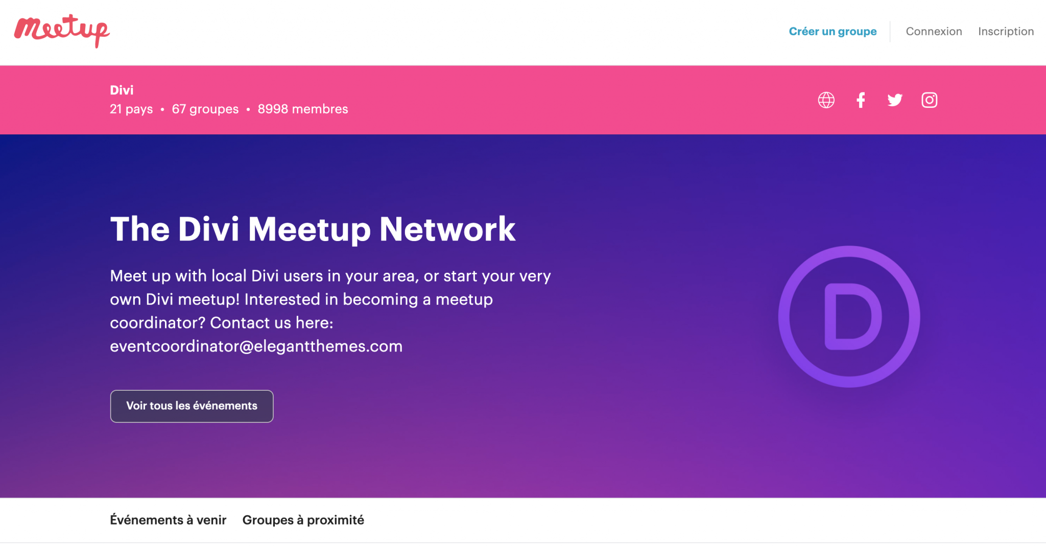 Capture d'écran du Divi Meetup Network
