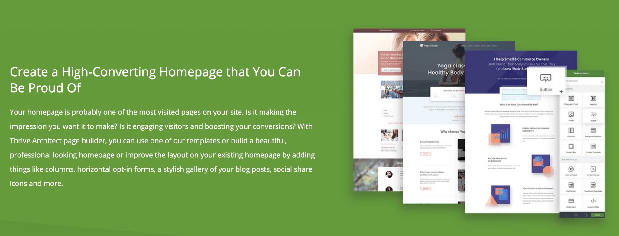high-converting homepage creation thanks to Thrive Architect