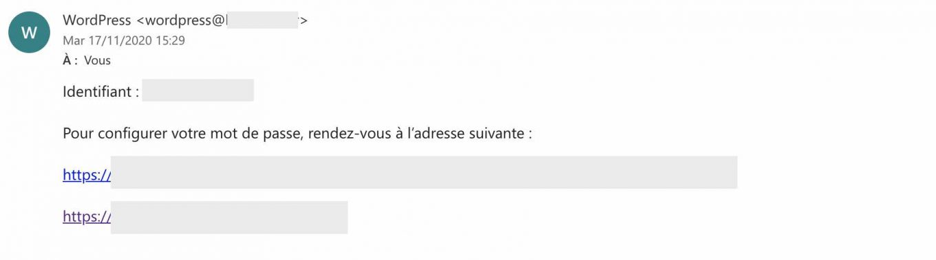 E-mail de réinitilisation du mot de passe sur WordPress