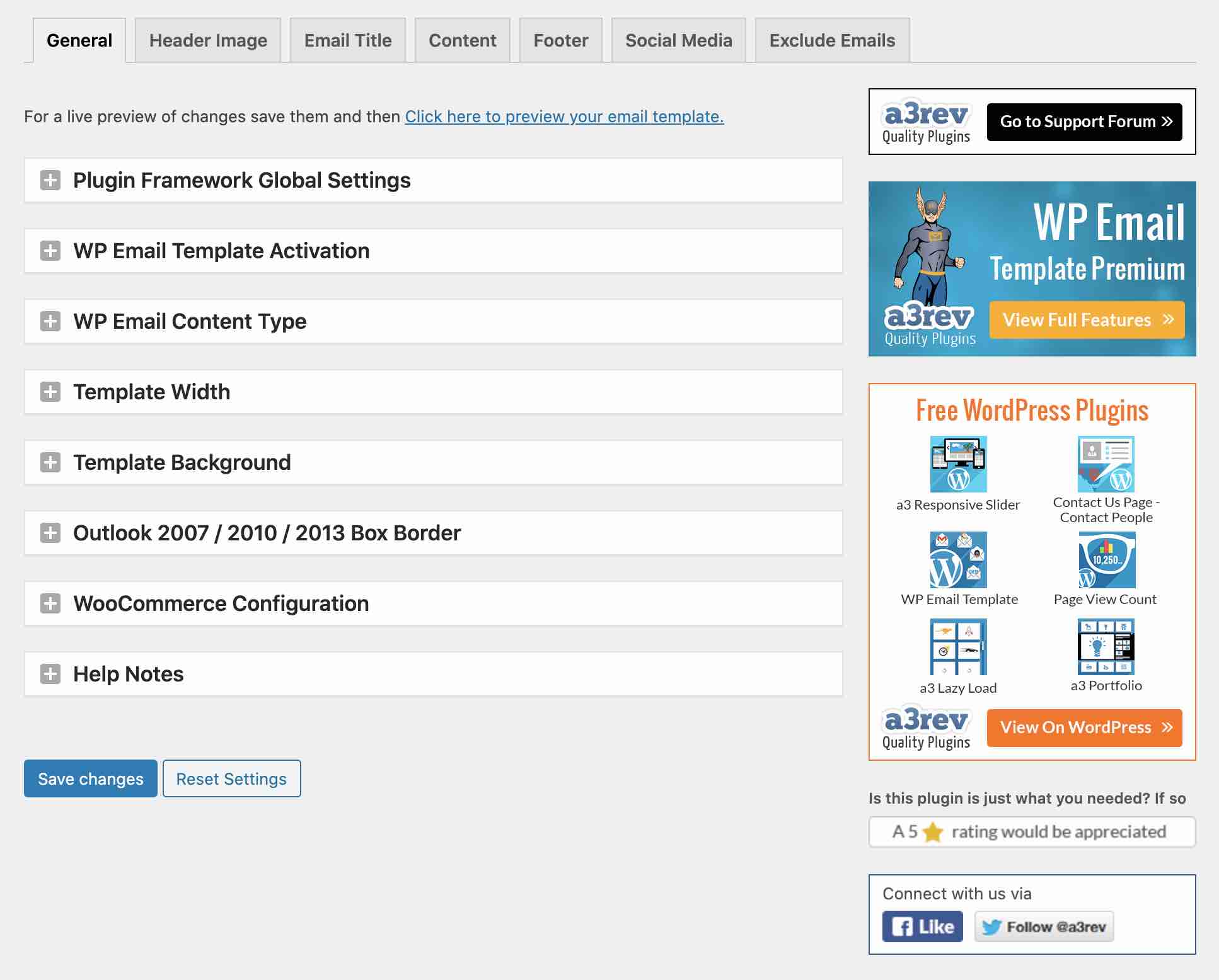 Réglages de WP Email Template