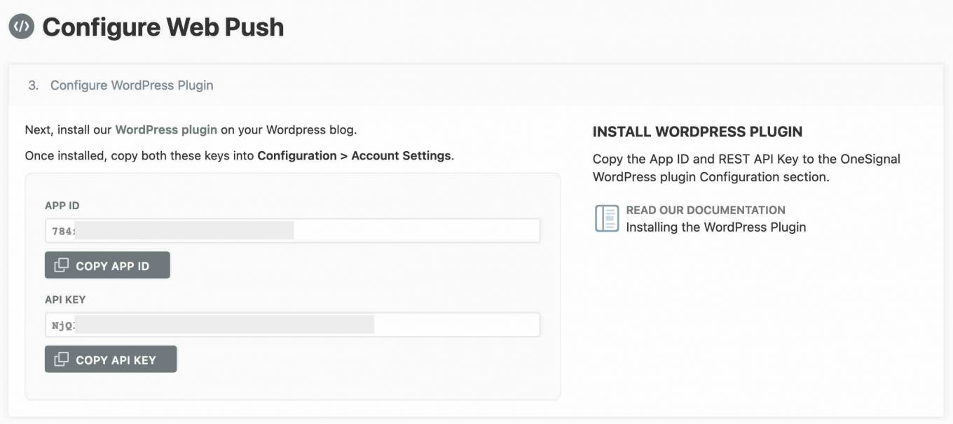Clé API et App ID de OneSignal